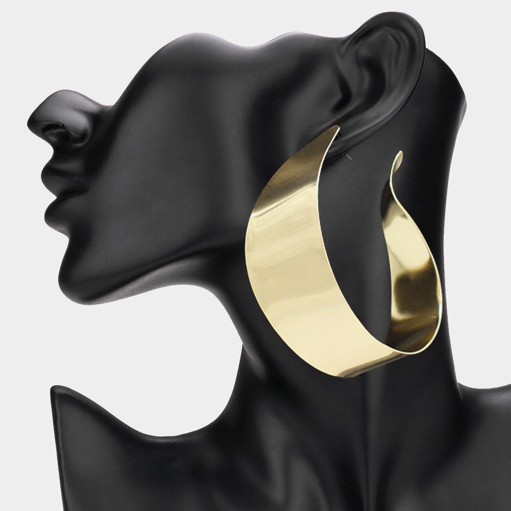 Oversized Gold Metal Hoop Statement Earrings